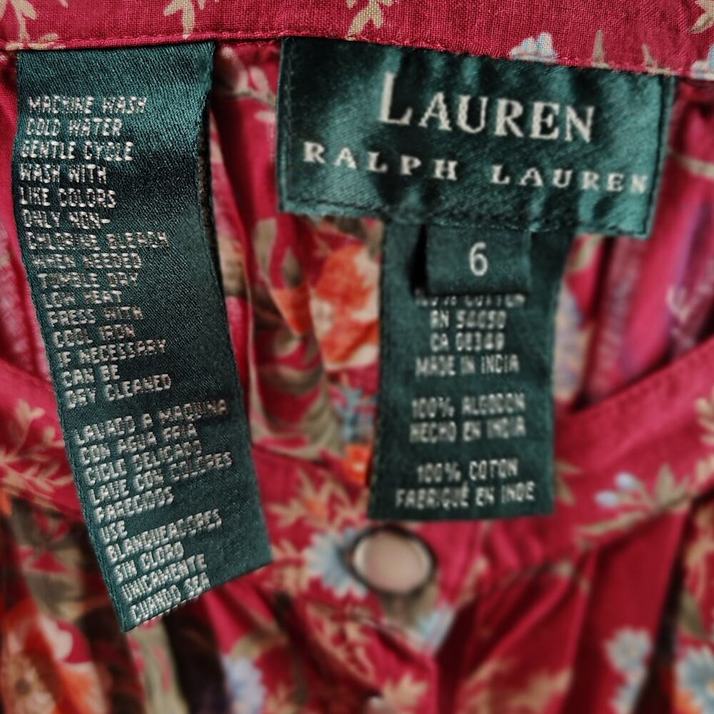 Ralph Lauren Red Floral Button Front FLAWED Midi Skirt 6 Cottagecore Prairie - Picture 5 of 14